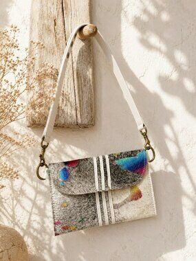 Maya Moon Leather Hair-On Hide Belt Bag Clutch Rainbow Paint Artisan Bend OR